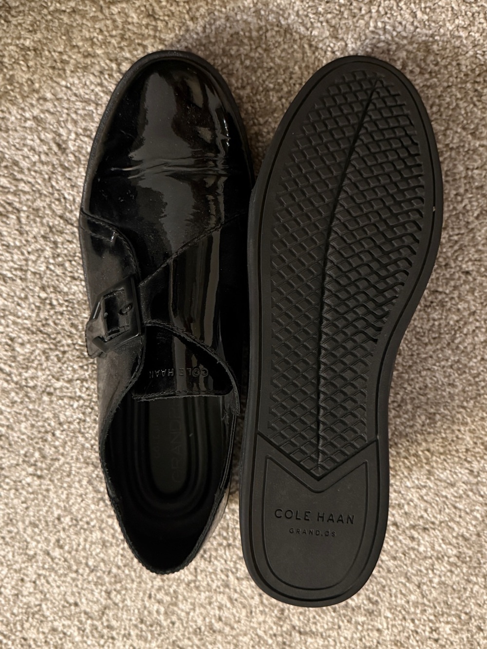 Cole Haan Black Patent Leather Slip-On Monk Strap Loafers